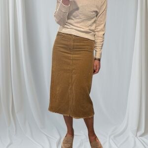 Lowrys Farm Tan Corduroy Midi Skirt